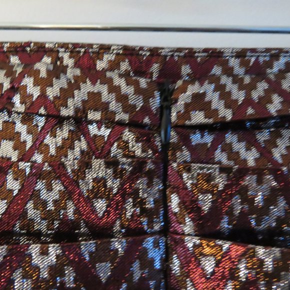 BIRGITTE HERSKIND Silver Red Metallic Brocade Ruched April Skirt - Size US 6 - Picture 13 of 15